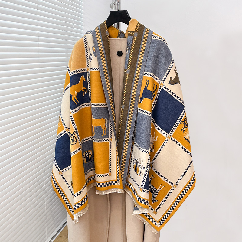 Woven Scarf Blanket - بونشو فاخر دافئ من الكشمير للنساء،