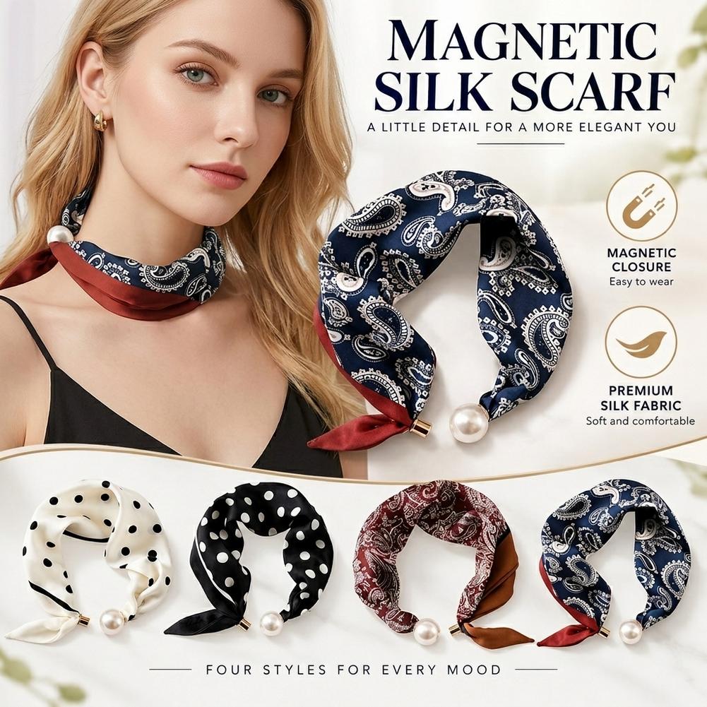 وشاح حريري مطبوع بتصميم لؤلؤي، - مراجعة Scarf Silk Square وسعره